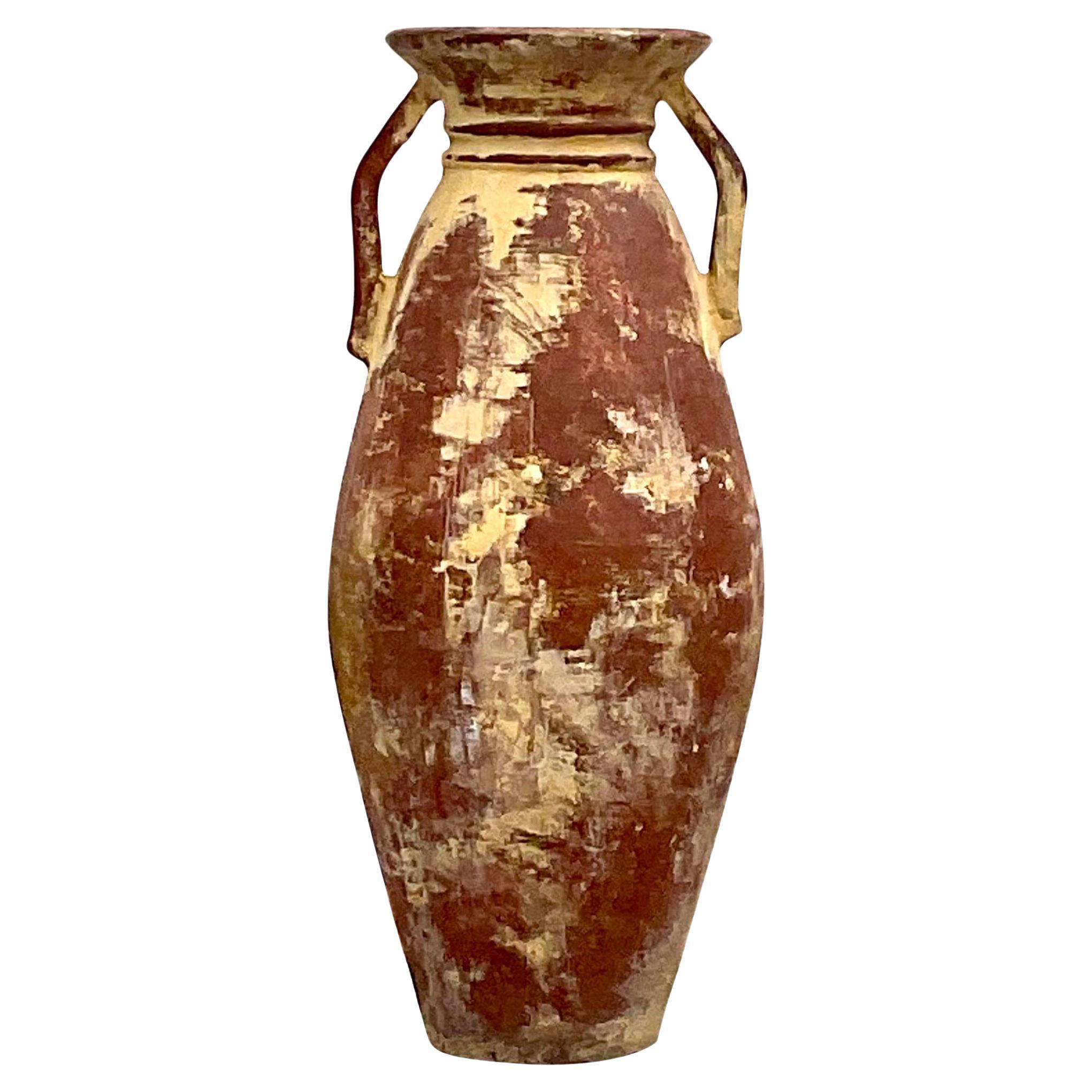 Fantastique urne vintage en terre cuite à l'aspect vieilli et côtier