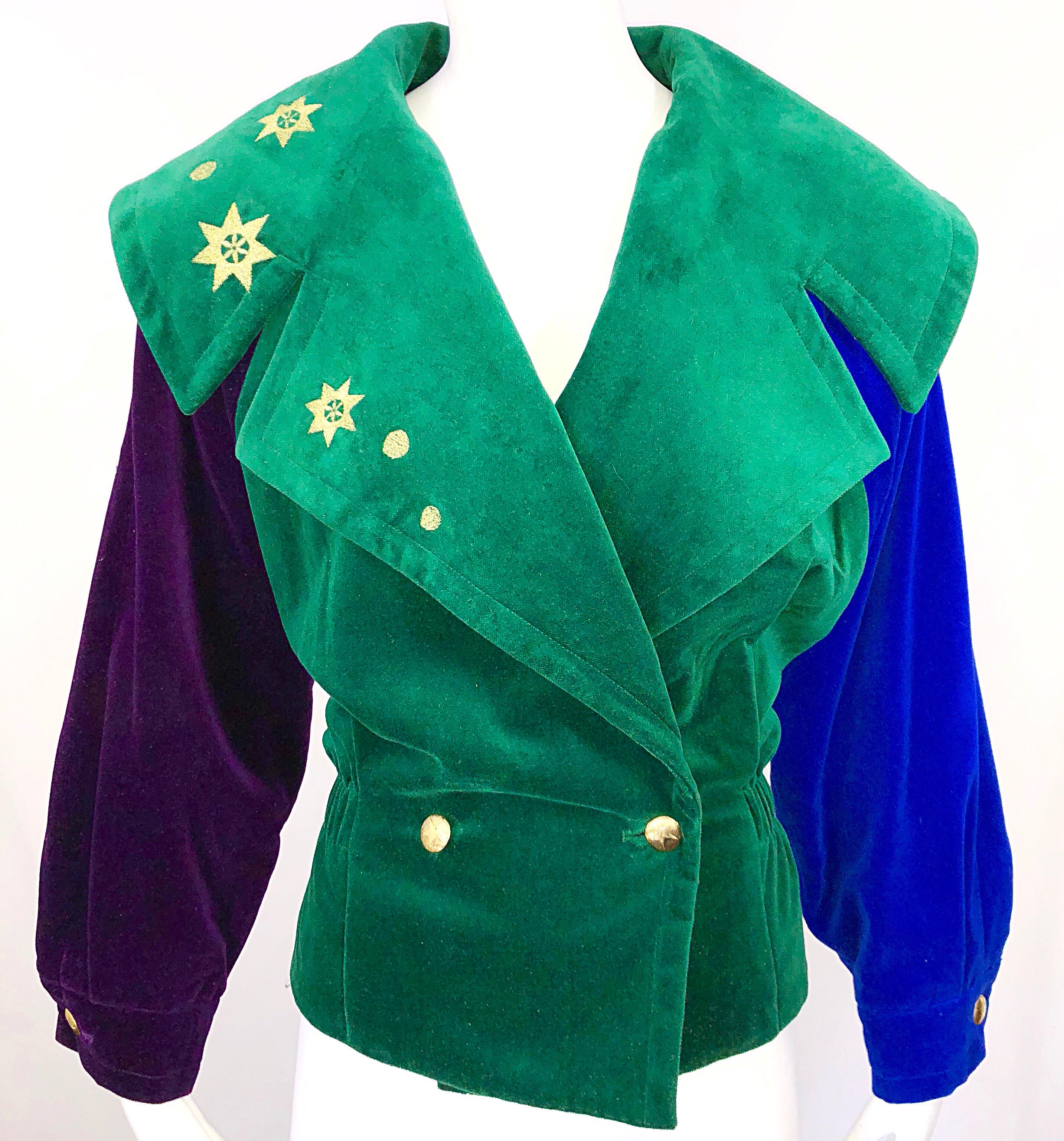 Fantastic Vintage Escada Avant Garde 1980s Embroidered Velvet 80s Bomber Jacket In Excellent Condition For Sale In San Diego, CA