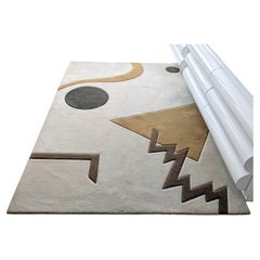 Fantastic vintage large graphic postmodern sculpted wool mix rug, USA 1980s
