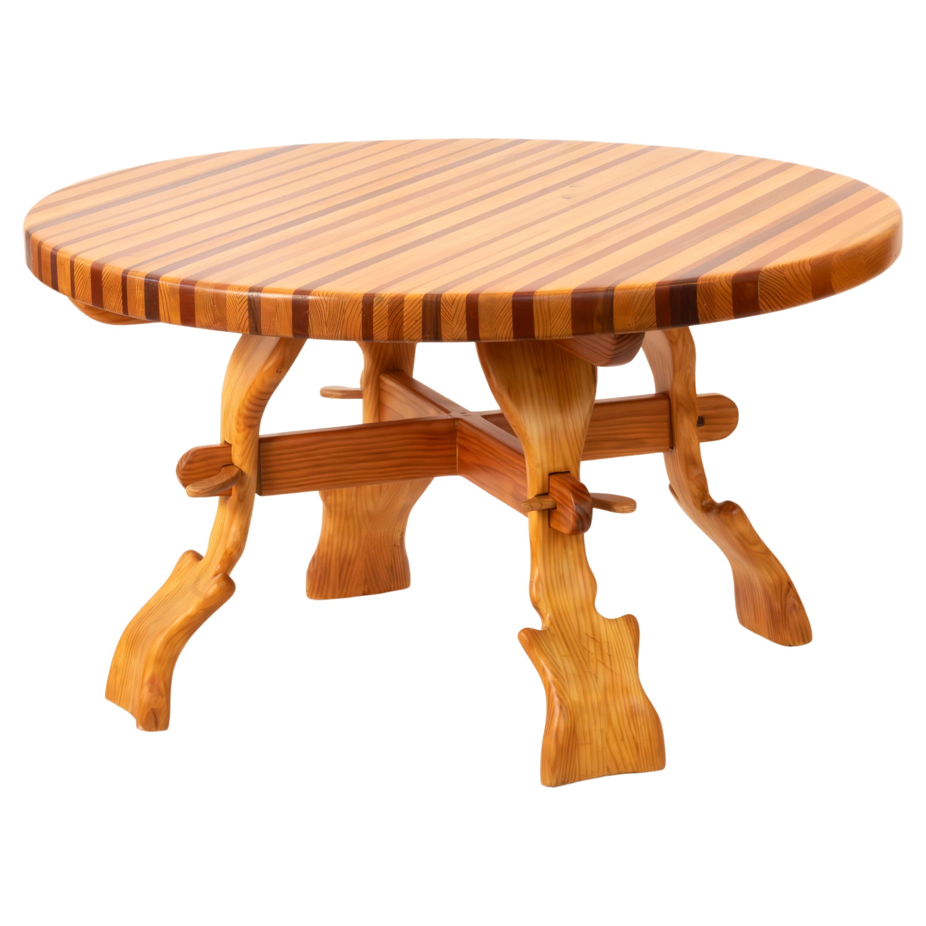 Fantastic Vintage Mexican Solid Wood Dining Set; Organic shaped woodworking For Sale