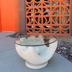 Fantastic Vintage Pencil Reed Clam Shell with Pearl Coffee Table, USA, 1970s