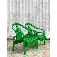 Fantastic Vintage Postmodern Bent Wood Slat Back Chairs, a Pair