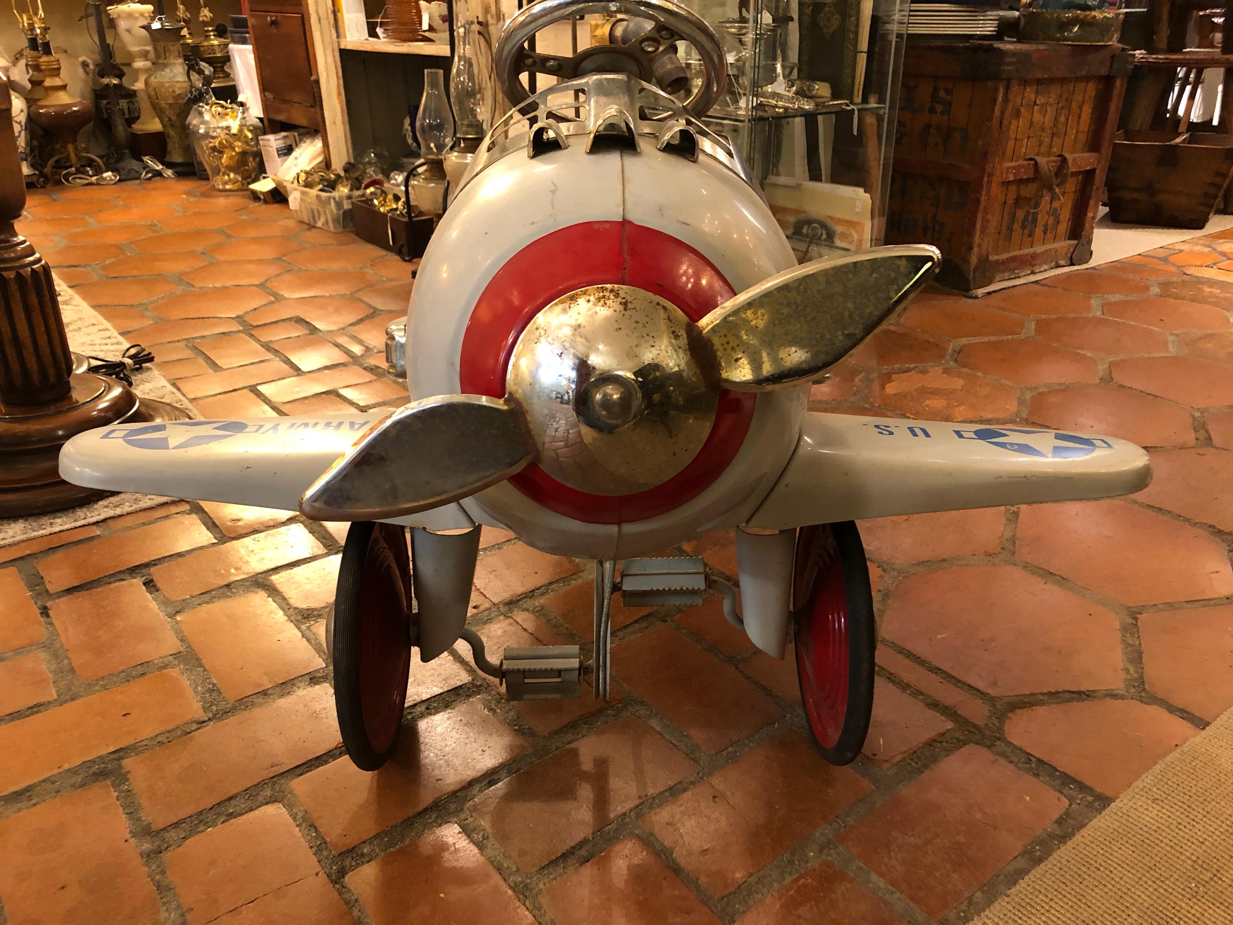 Mid-20th Century Fantastic Vintage Pursuit Children's Toy Pedal Airplane Car  