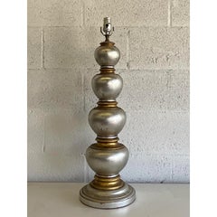 Vintage Silver Leaf and Gilt Table Lamp After James Mont