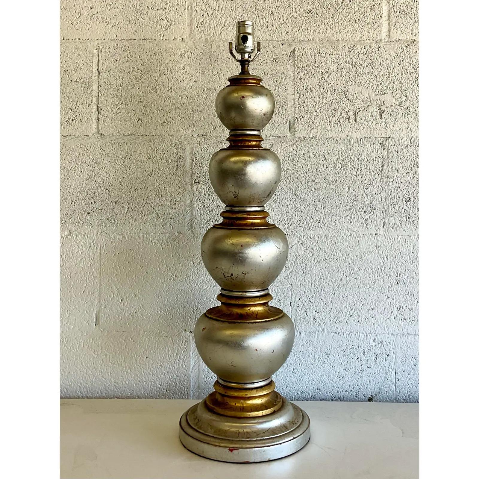 North American Vintage Silver Leaf and Gilt Table Lamp After James Mont For Sale