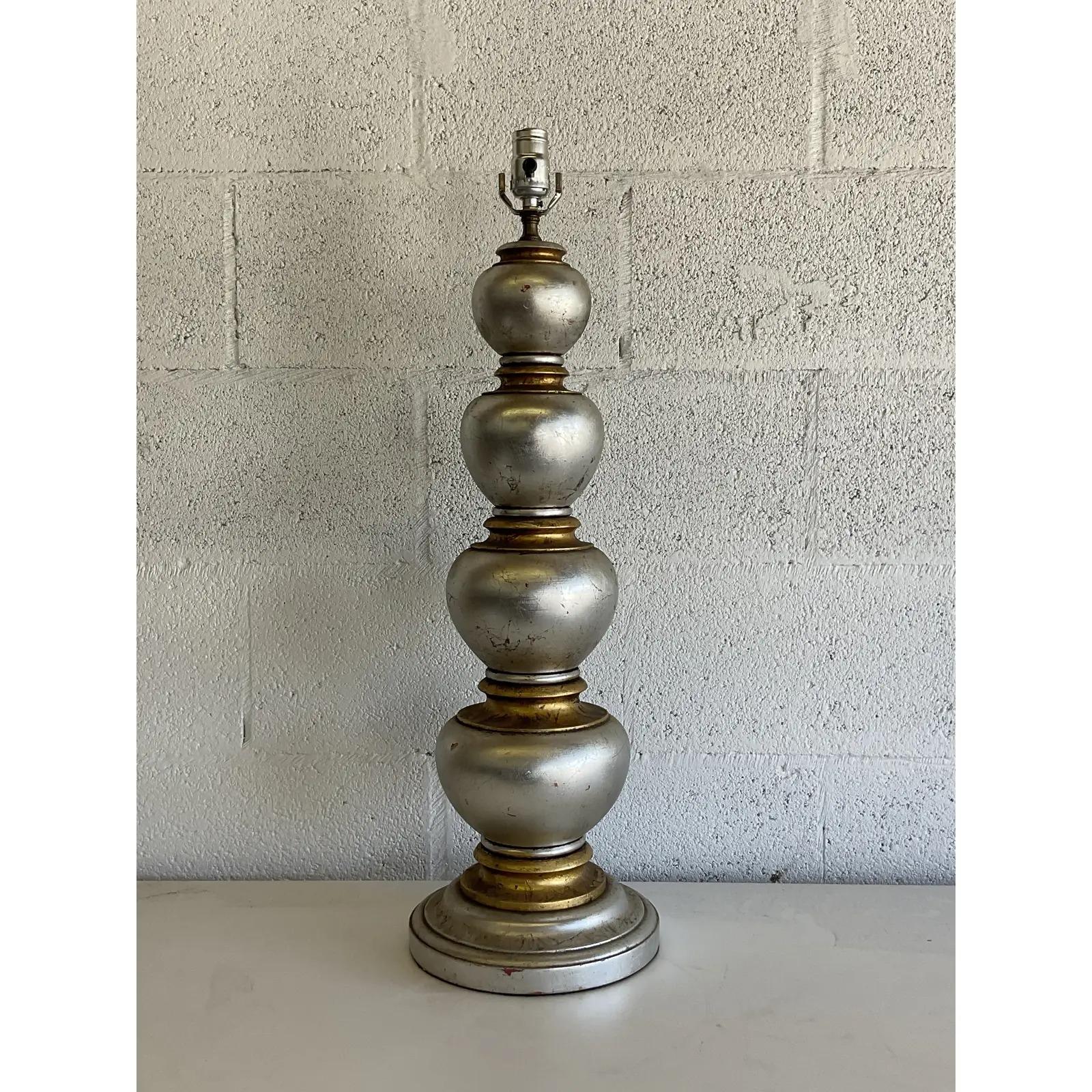 Vintage Silver Leaf and Gilt Table Lamp After James Mont In Good Condition For Sale In west palm beach, FL