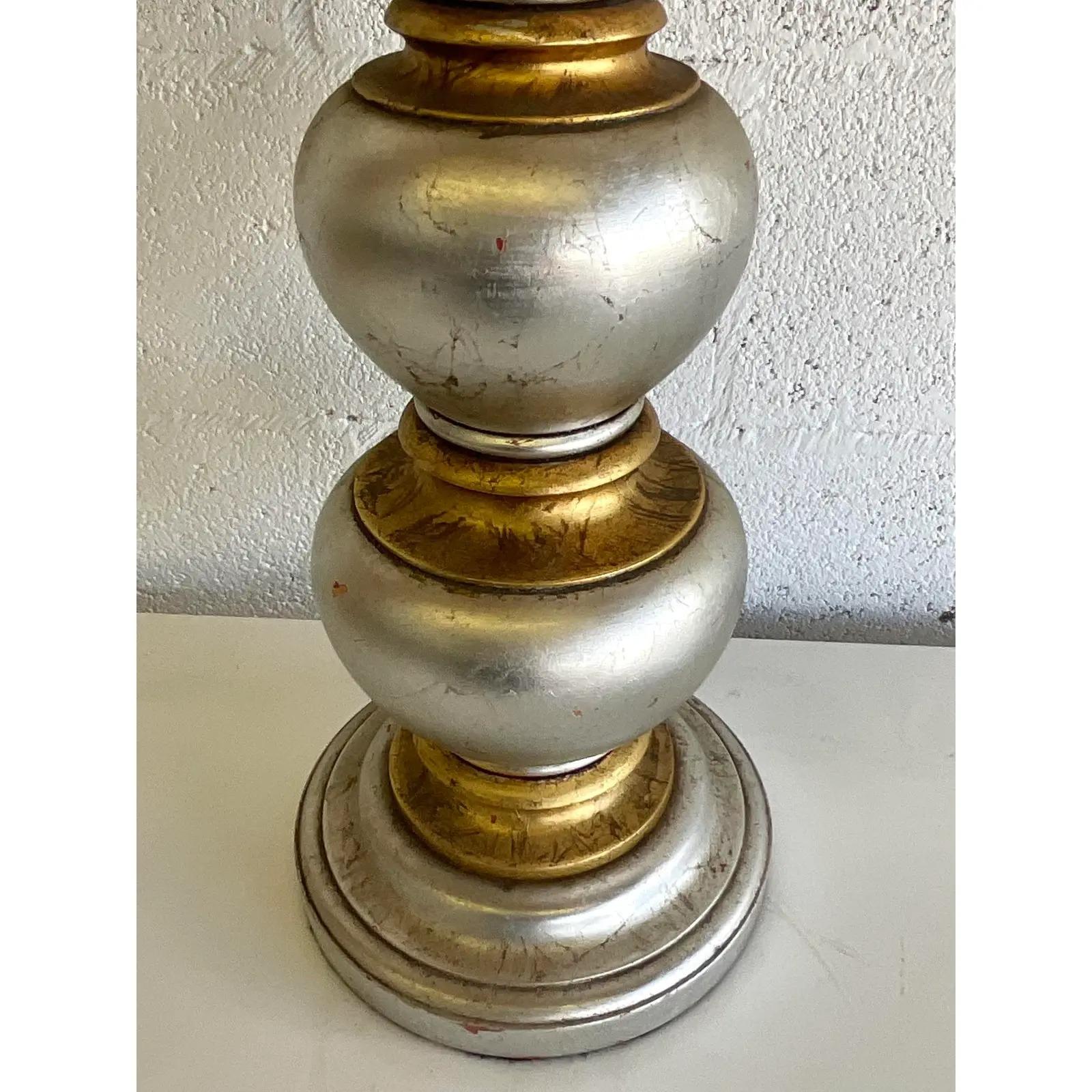 Vintage Silver Leaf and Gilt Table Lamp After James Mont For Sale 2