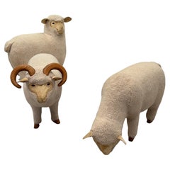 Fantastic Whimsical Danish Designer Family of 3 Sheep Ottomans