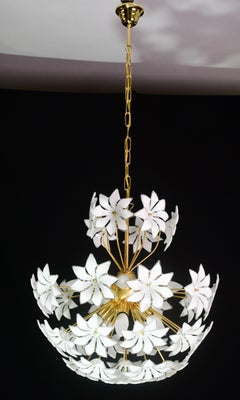Fantastic Sputnik White Murano Glass Flowers Chandelier, 1980s