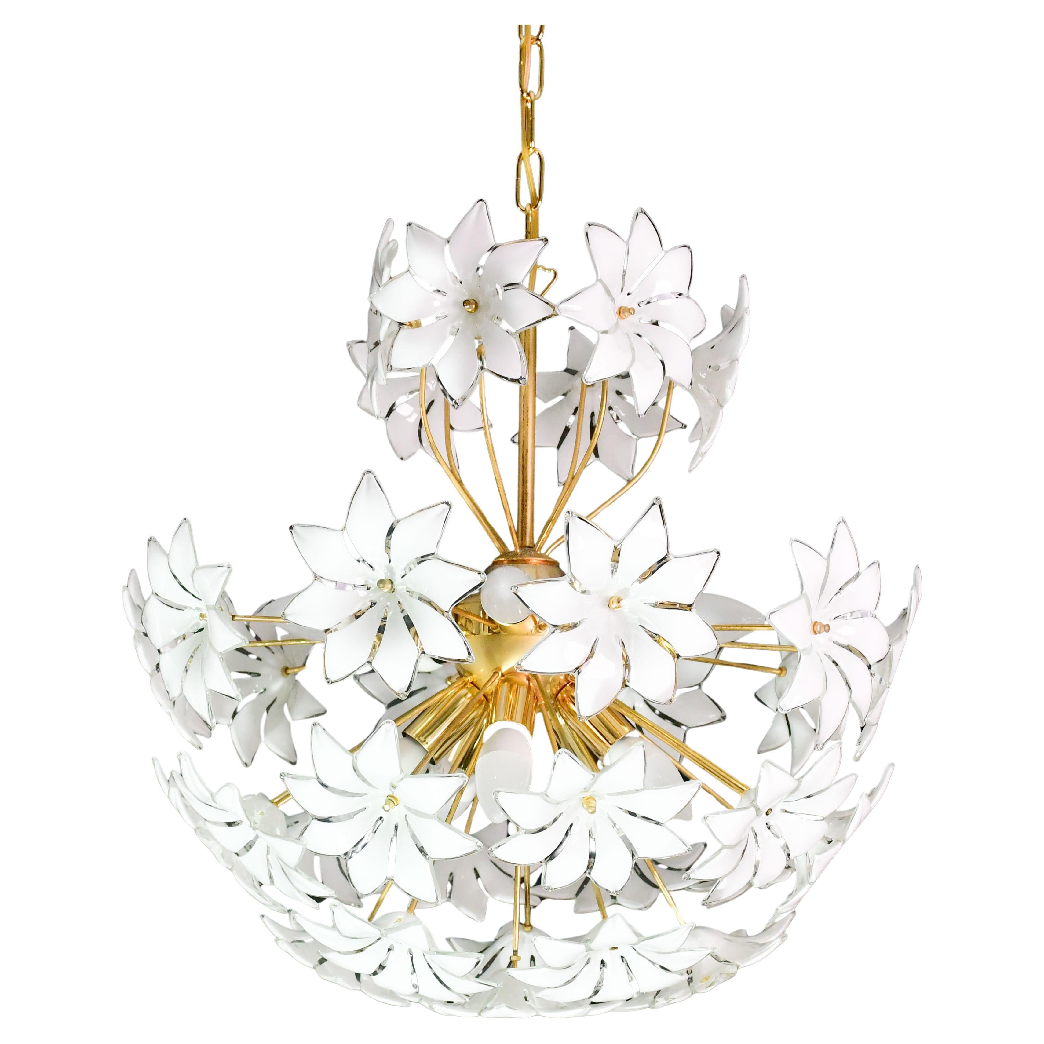 Fantastic Sputnik White Murano Glass Flowers Chandelier, 1980s