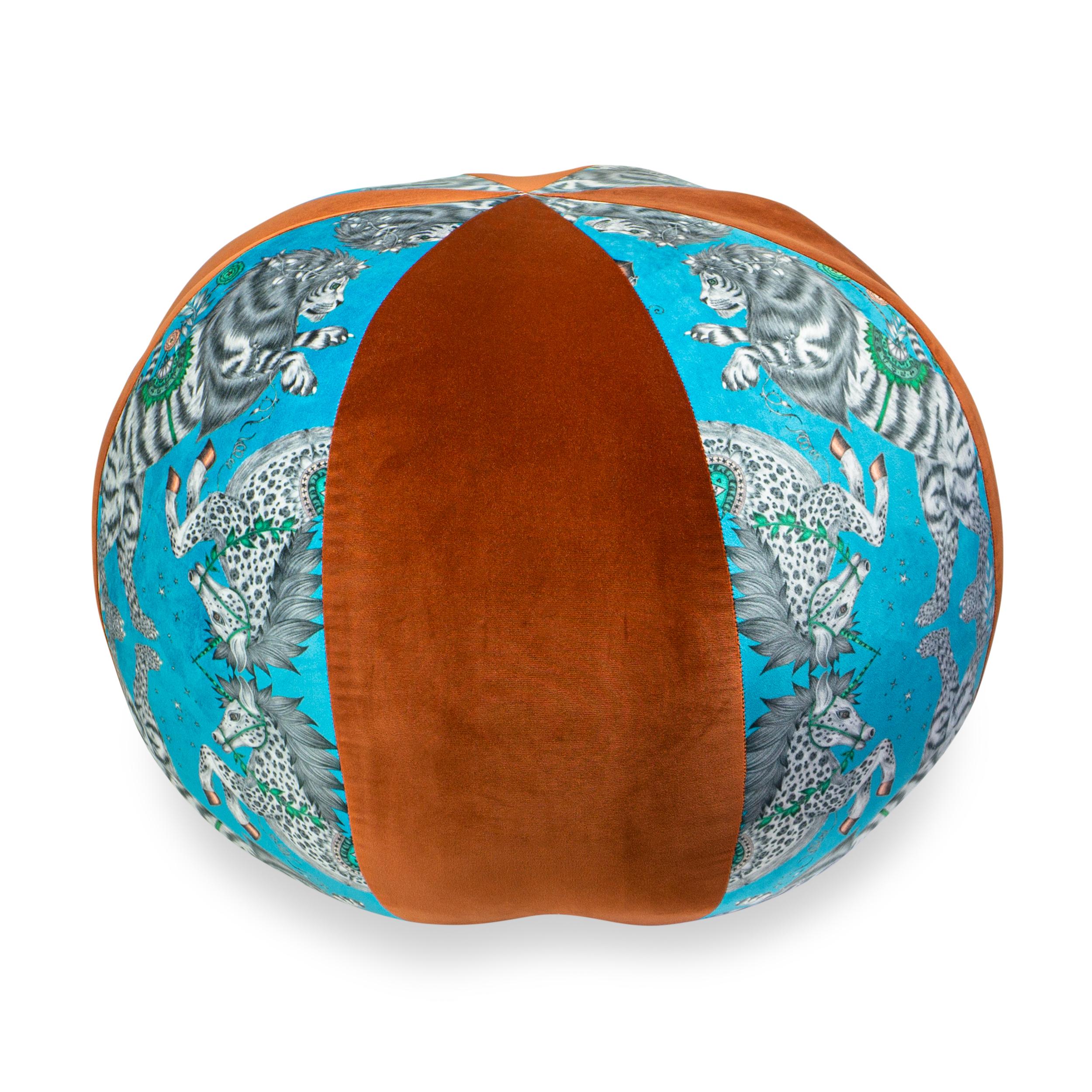 Contemporary Fantastical Beach Ball Pouf with Emma Shipley Printed Velvet Firm for Sitting For Sale