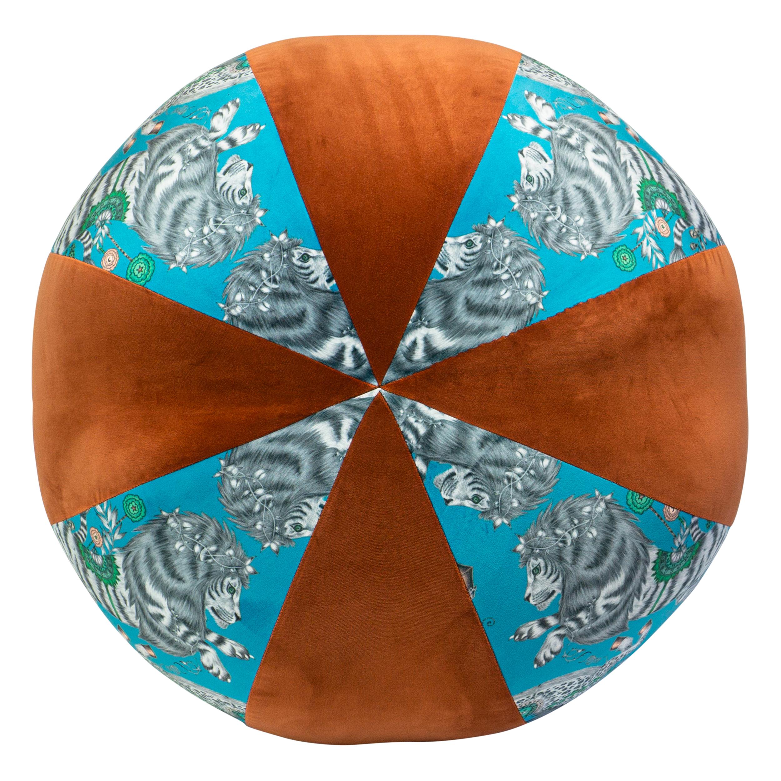 Fantastical Beach Ball Pouf with Emma Shipley Printed Velvet Firm for Sitting For Sale 1