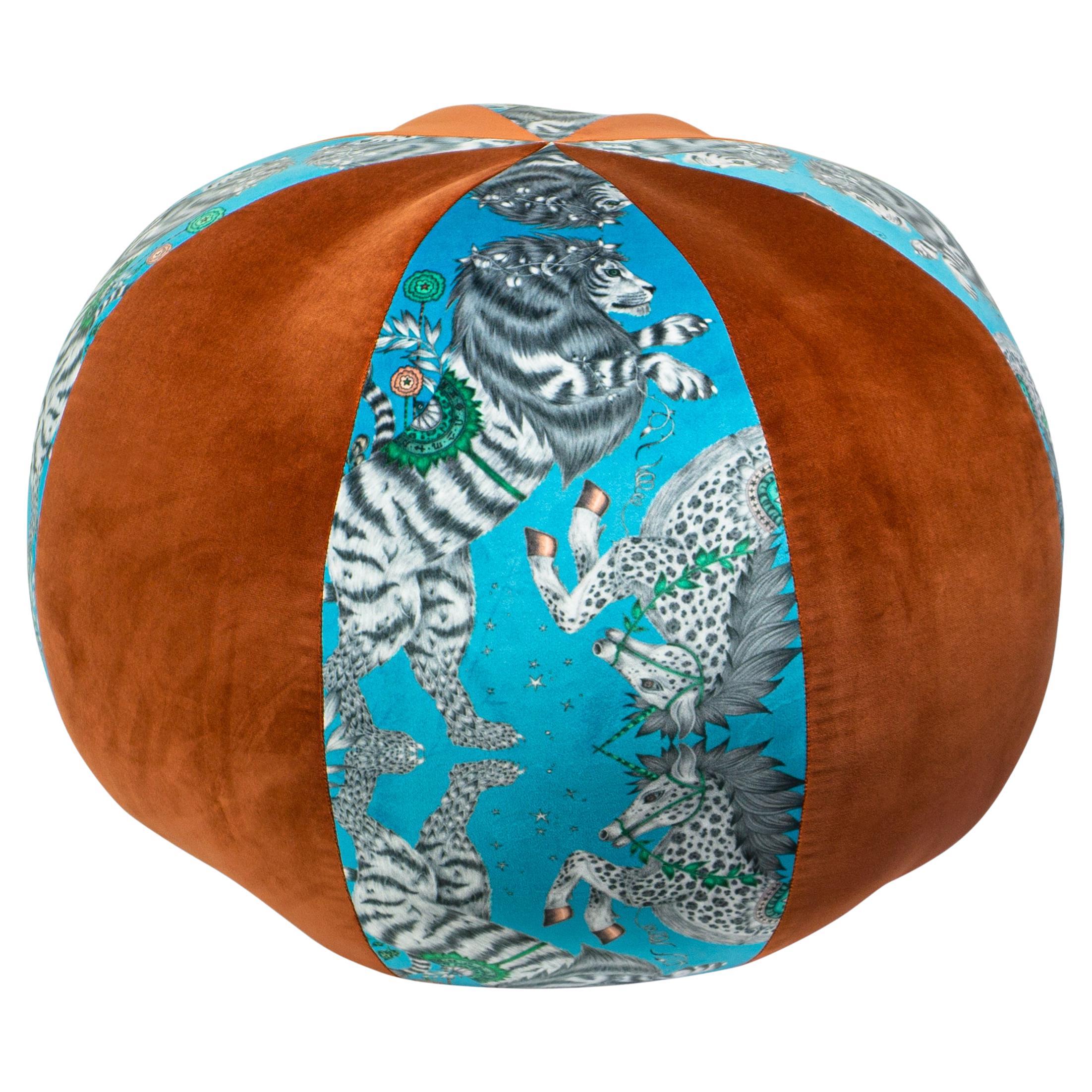 Fantastical Beach Ball Pouf with Emma Shipley Printed Velvet Firm for Sitting For Sale