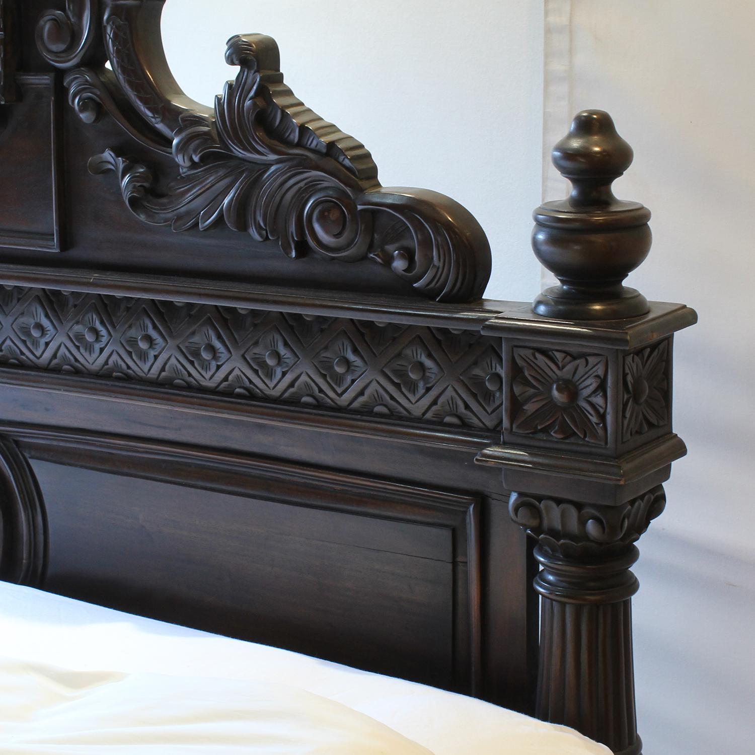 Fantastical Carved Wide Vintage Wooden Bed, WK188 3