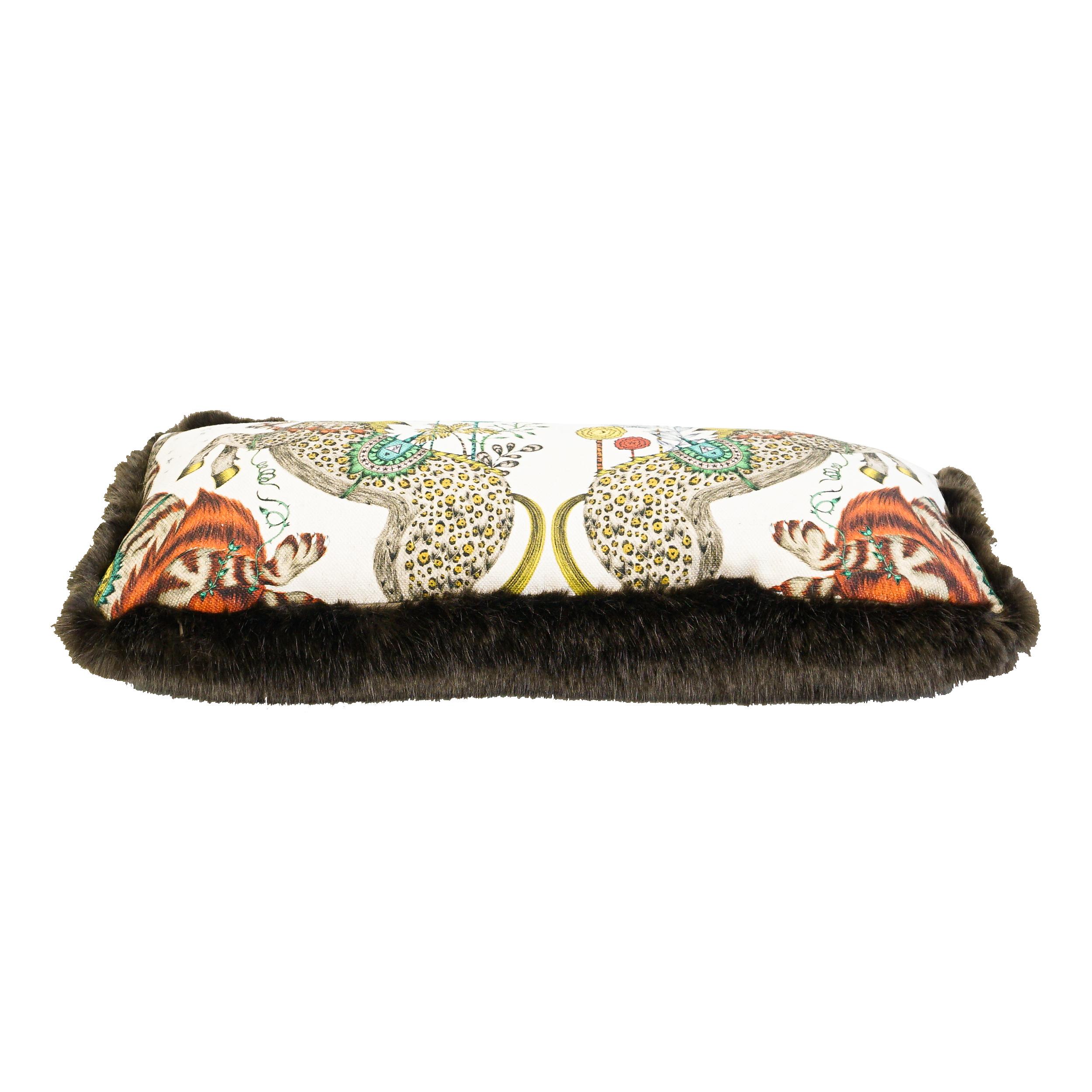 Fantastical Leopard Unicorn Lumbar Pillows with Faux Fur For Sale 8
