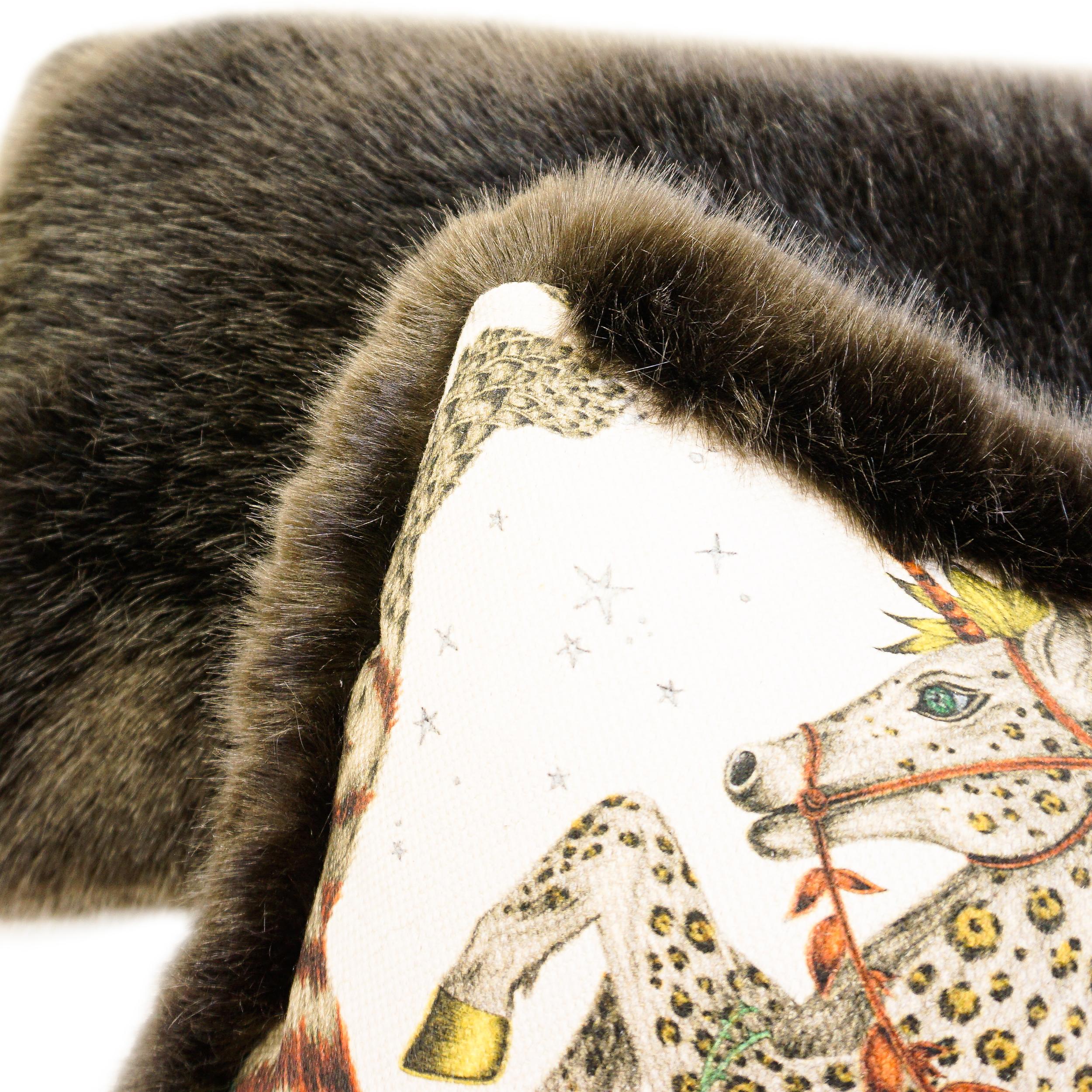 Fantastical Leopard Unicorn Lumbar Pillows with Faux Fur For Sale 9