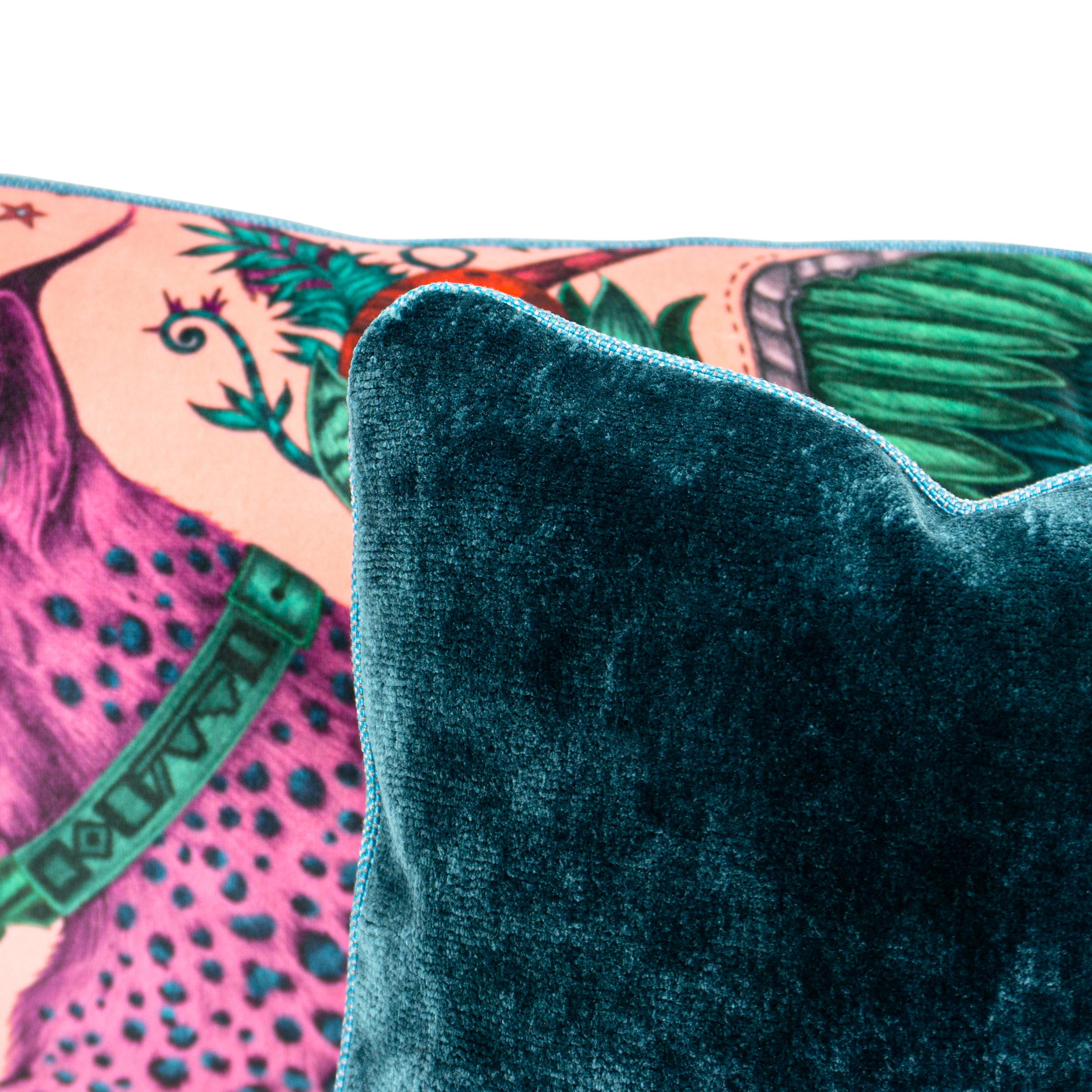Fantastical Velvet Coral Lumbar Pillow For Sale 6