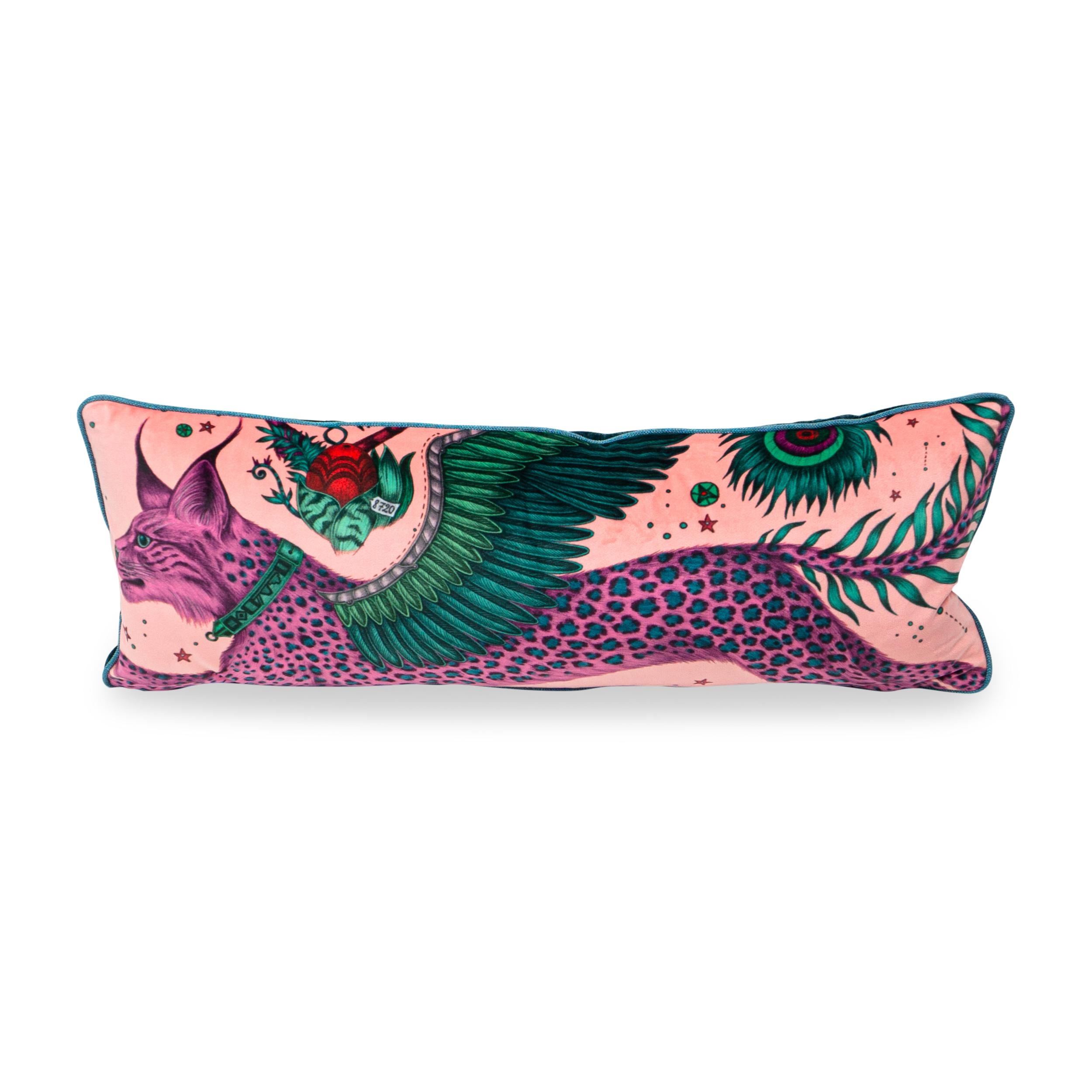 Modern Fantastical Velvet Coral Lumbar Pillow For Sale