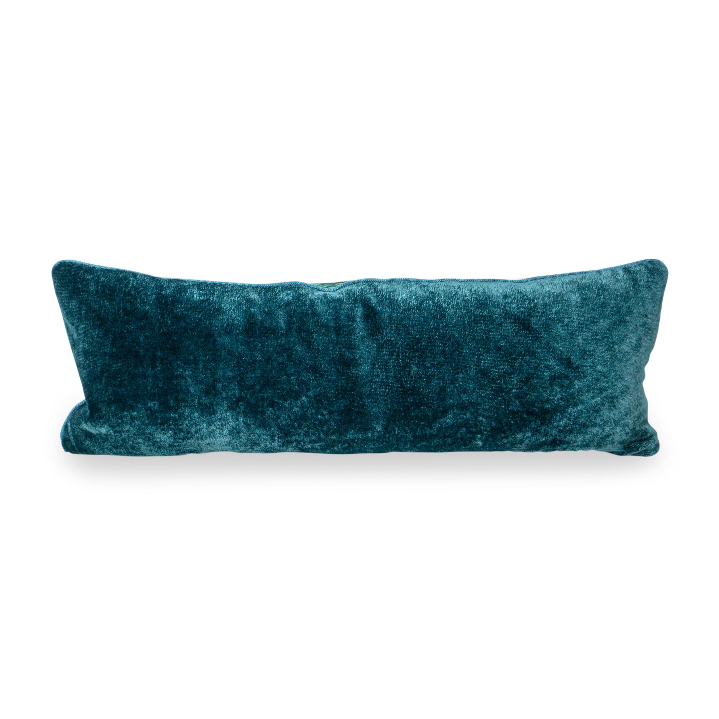 Contemporary Fantastical Velvet Coral Lumbar Pillow For Sale