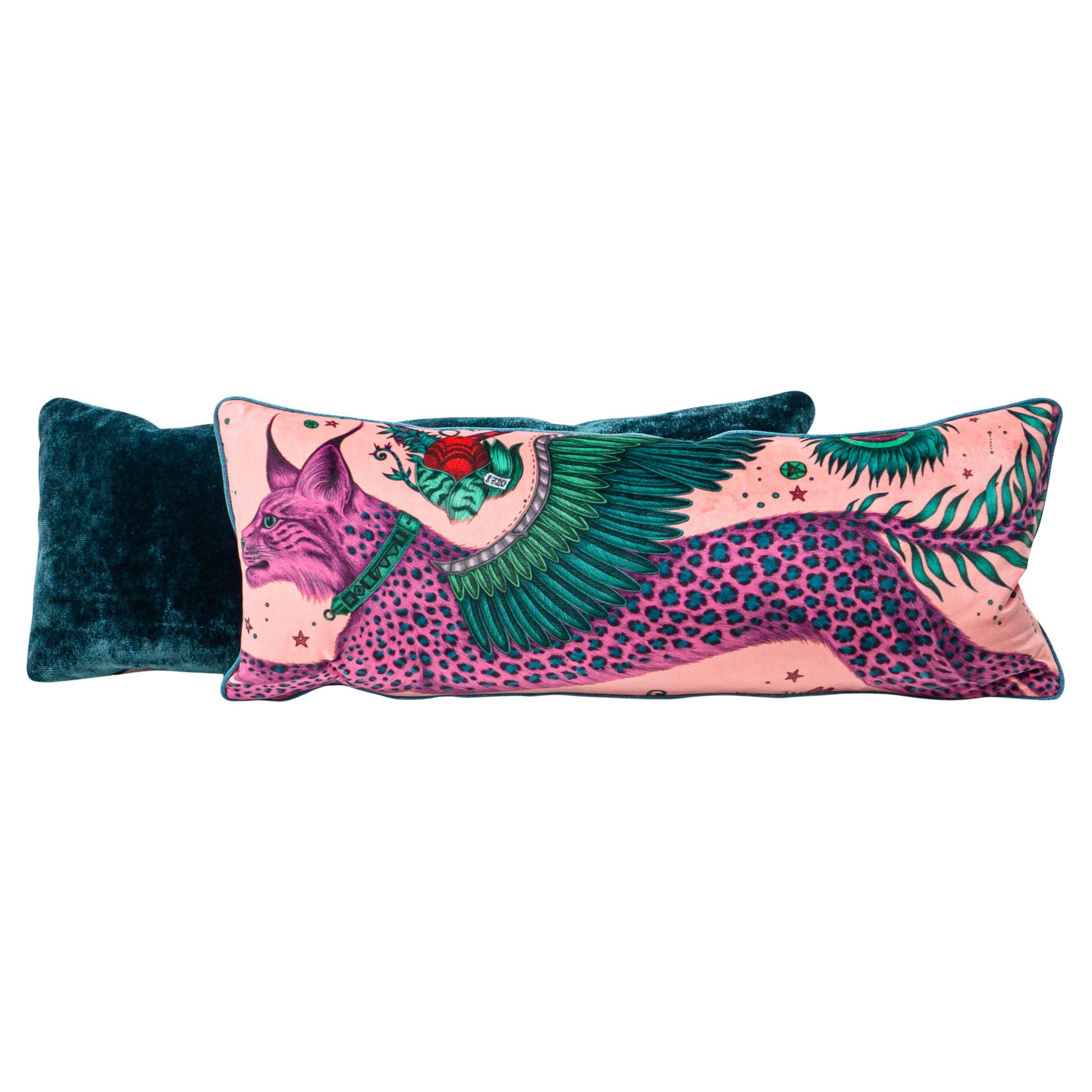 Fantastical Velvet Coral Lumbar Pillow For Sale at 1stDibs