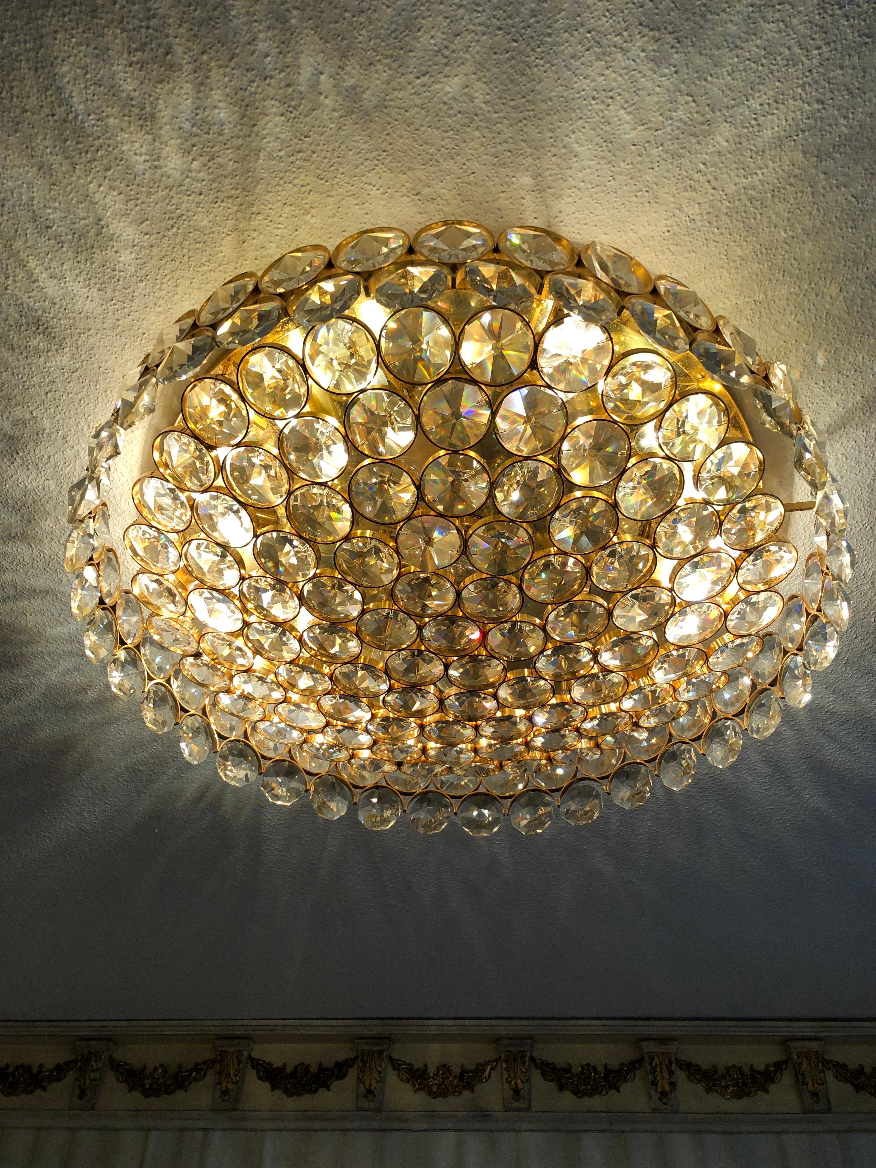 Fantastically Palwa Ceiling Lamp / Plafoniere Brass with Large Crystal For Sale 5