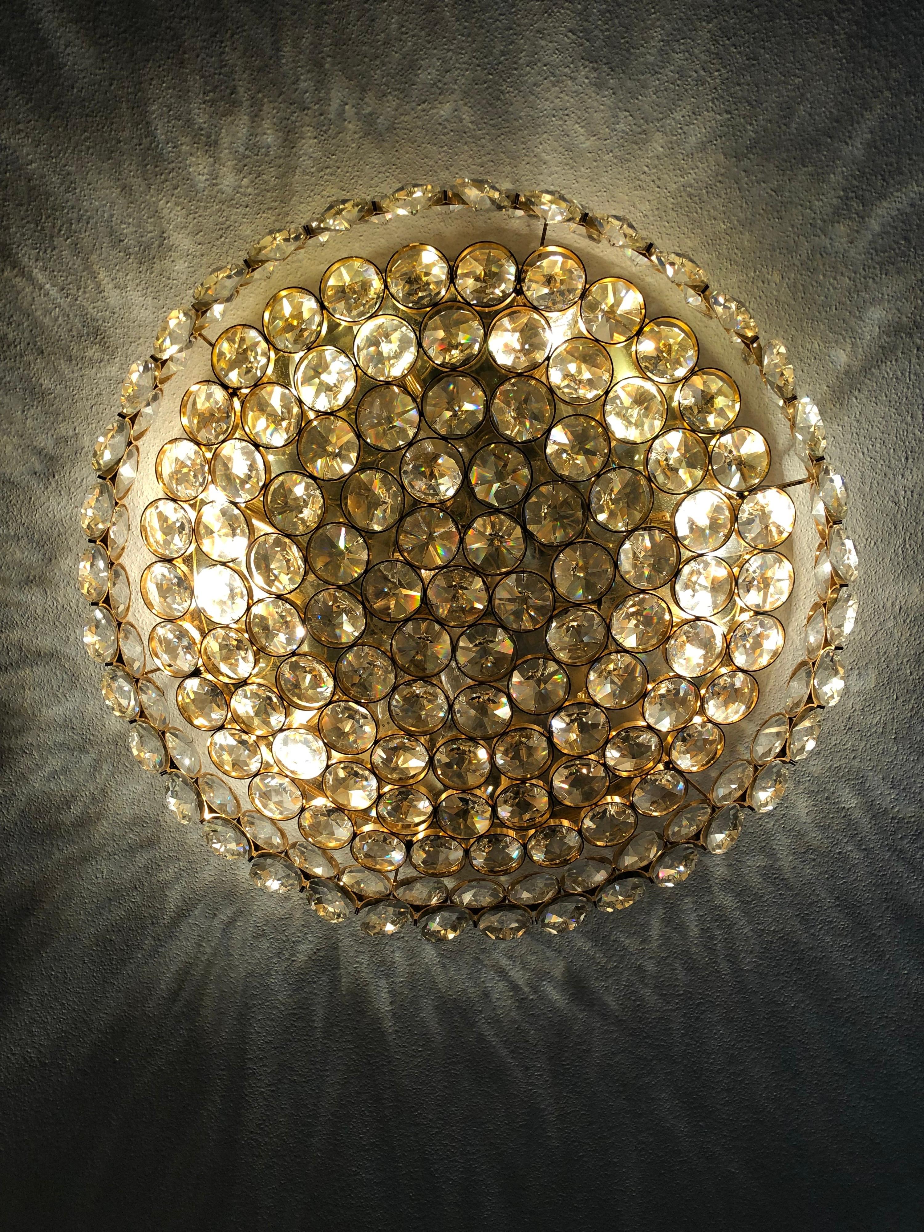 Fantastically Palwa Ceiling Lamp / Plafoniere Brass with Large Crystal For Sale 6