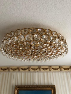 Fantastically Palwa Ceiling Lamp / Plafoniere Brass with Large Crystal