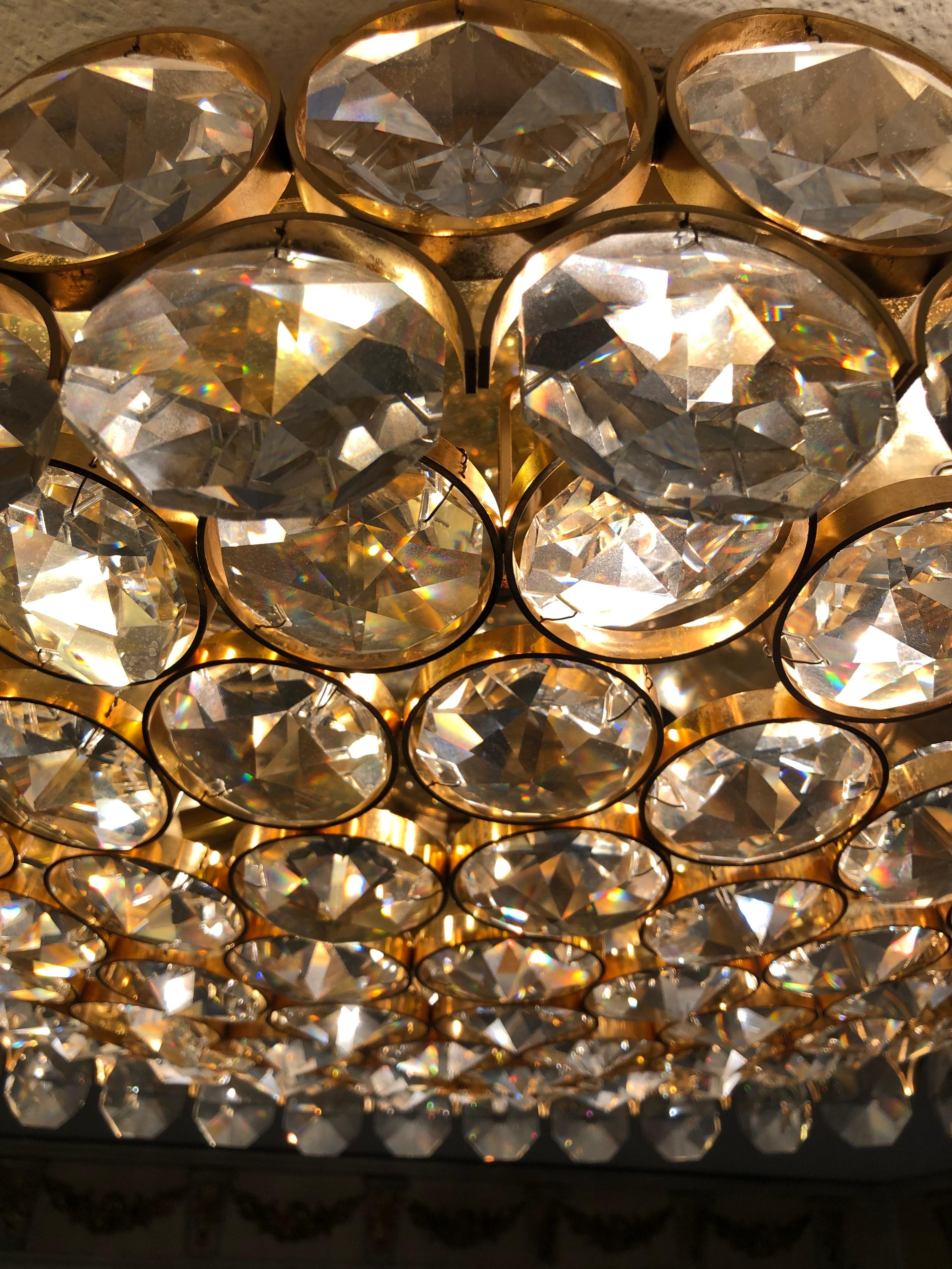 Fantastically Palwa Ceiling Lamp / Plafoniere Brass with Large Crystal For Sale 2
