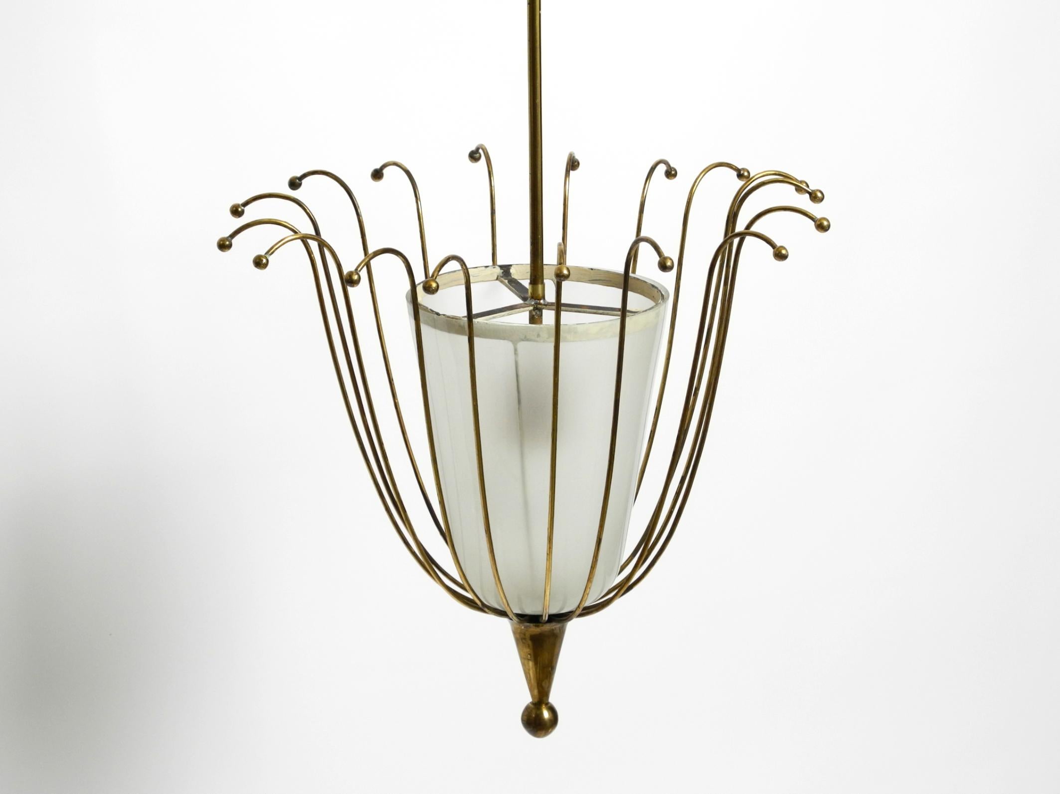 Fantastically Italian Mid Century ceiling lamp made of brass and glass shade In Good Condition In München, DE