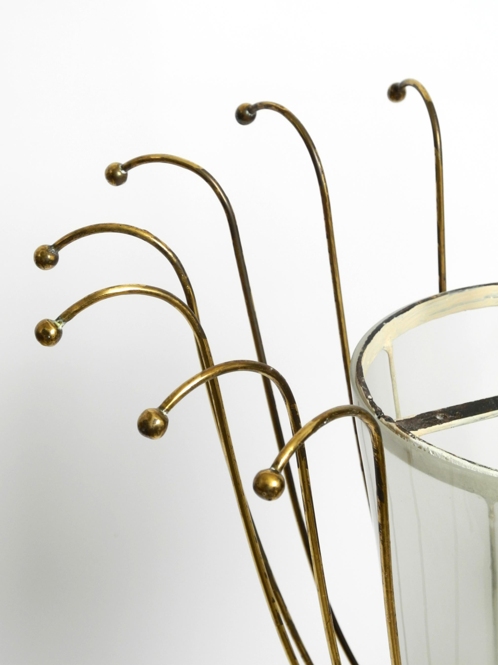Fantastically Italian Mid Century ceiling lamp made of brass and glass shade 1