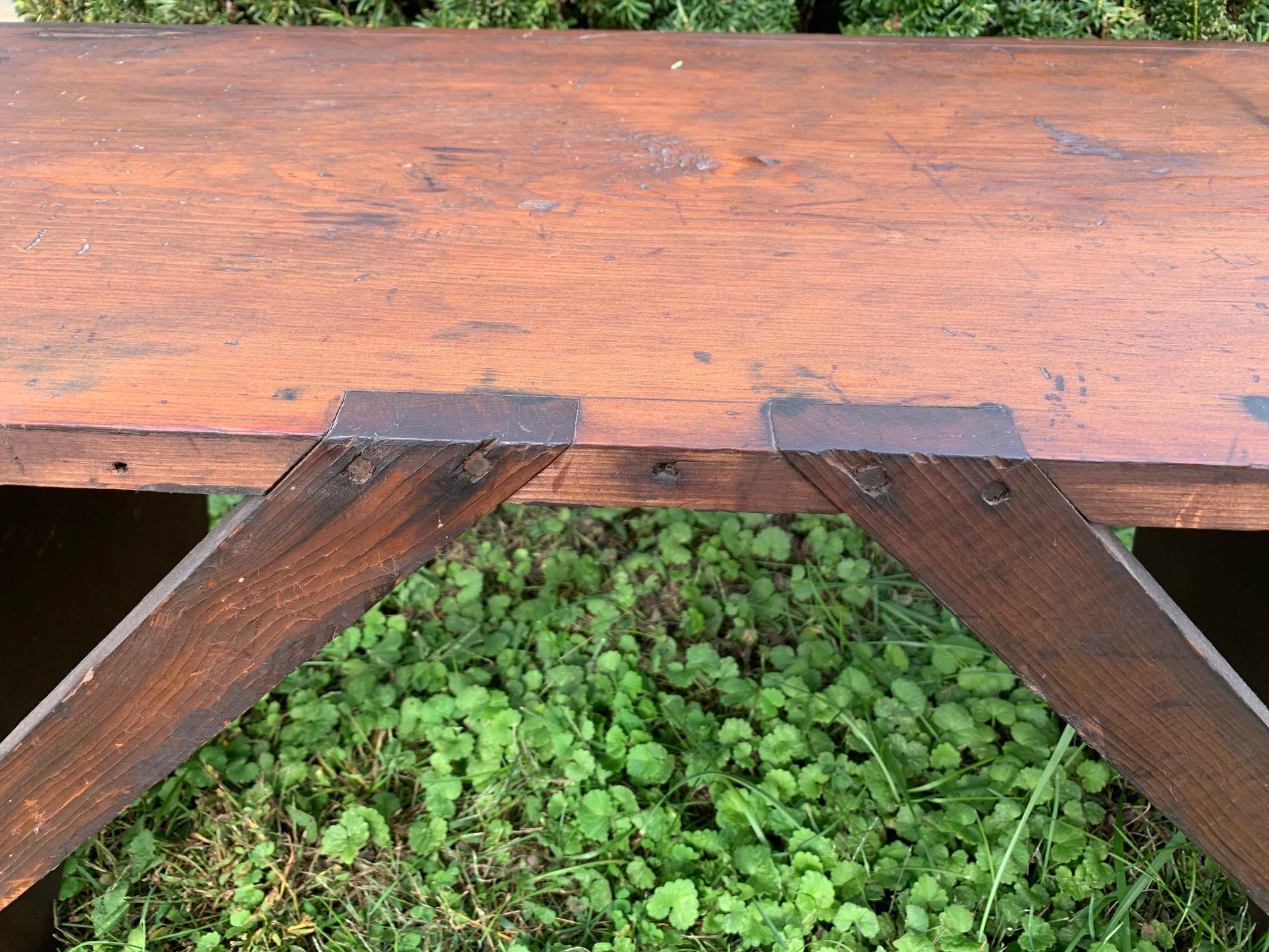 Rustic Fantastically Long Country Pine Gathering Bench
