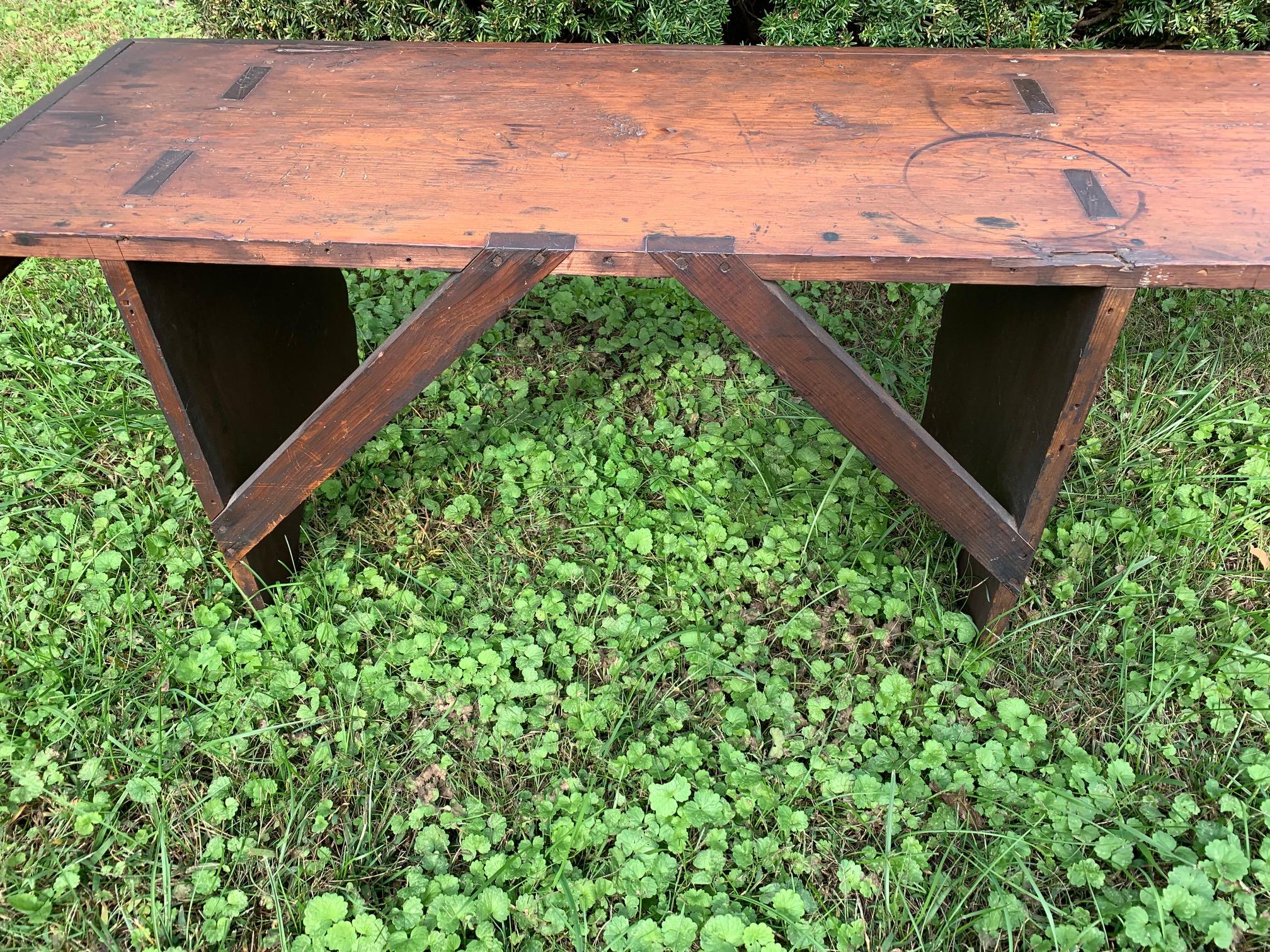 19th Century Fantastically Long Country Pine Gathering Bench