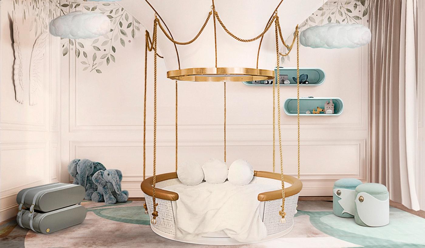 Velvet Fantasy Air Balloon Bed In White Gold Leaf details by CIRCU Magical Furniture For Sale
