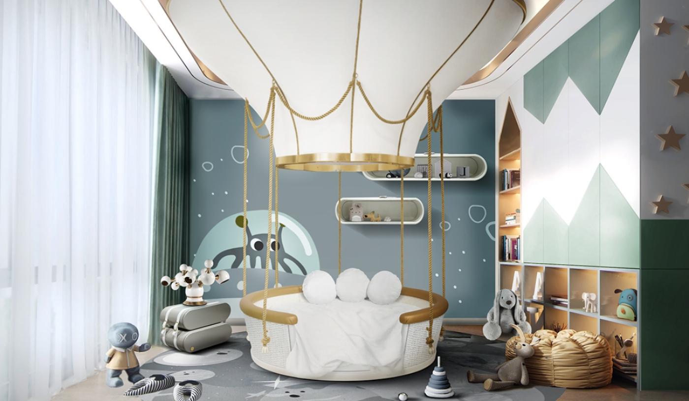 Fantasy Air Balloon Bed In White Gold Leaf details by CIRCU Magical Furniture In New Condition For Sale In New York, NY