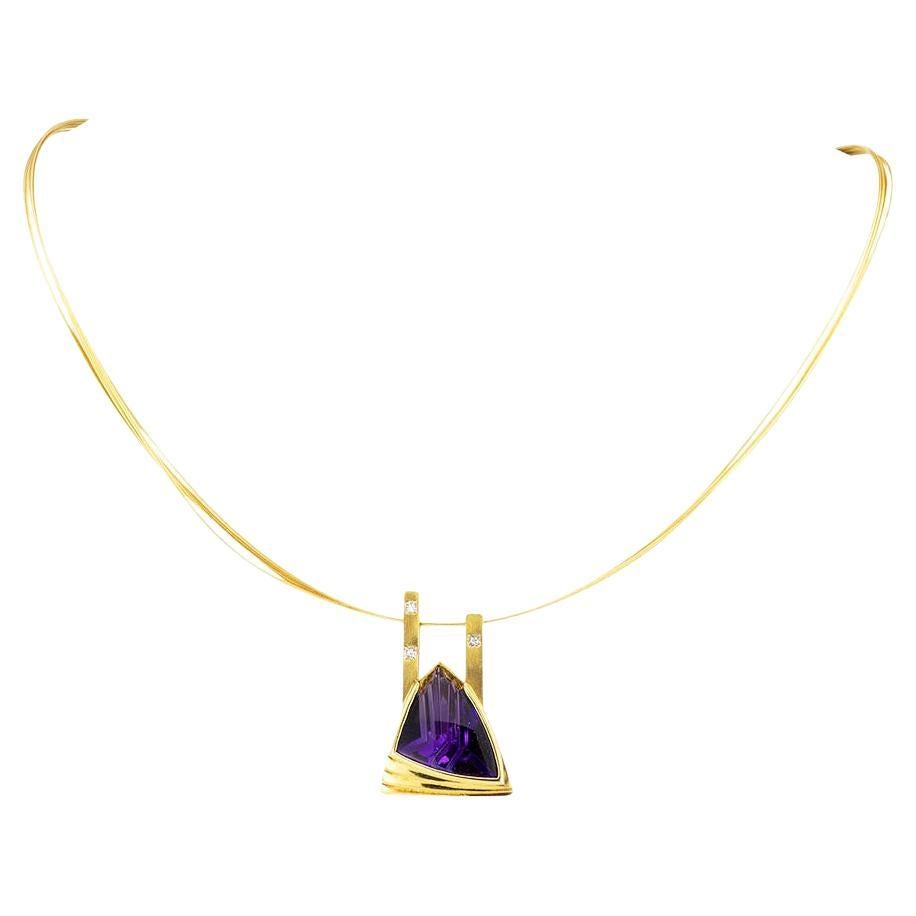 Fantasy Cut Amethyst Princess Cut Diamond Yellow Gold Necklace For Sale