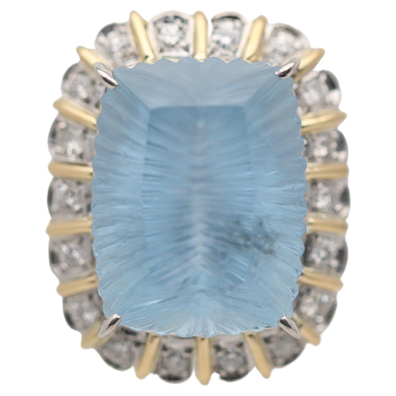 Fantasy-Cut Aquamarine Diamond Platinum & Gold Ring