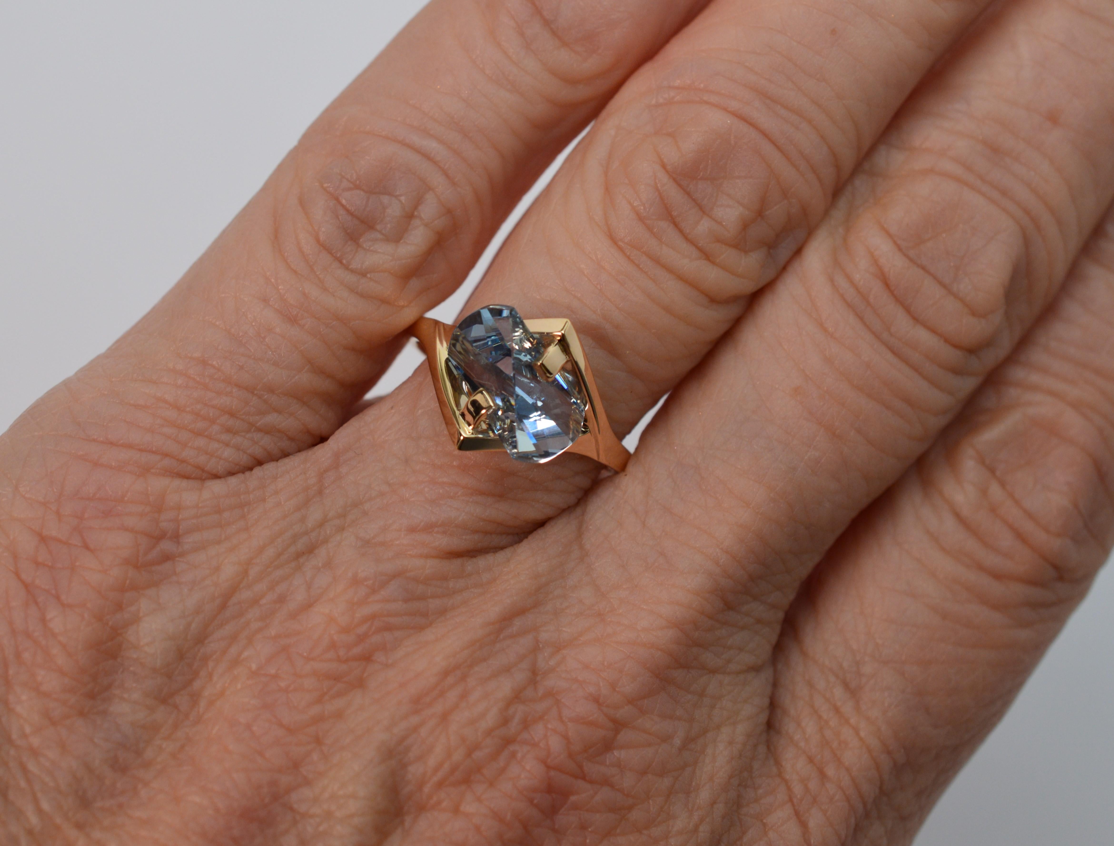 Fantasy Cut Blue Topaz 14 Karat Yellow Gold Ring 1