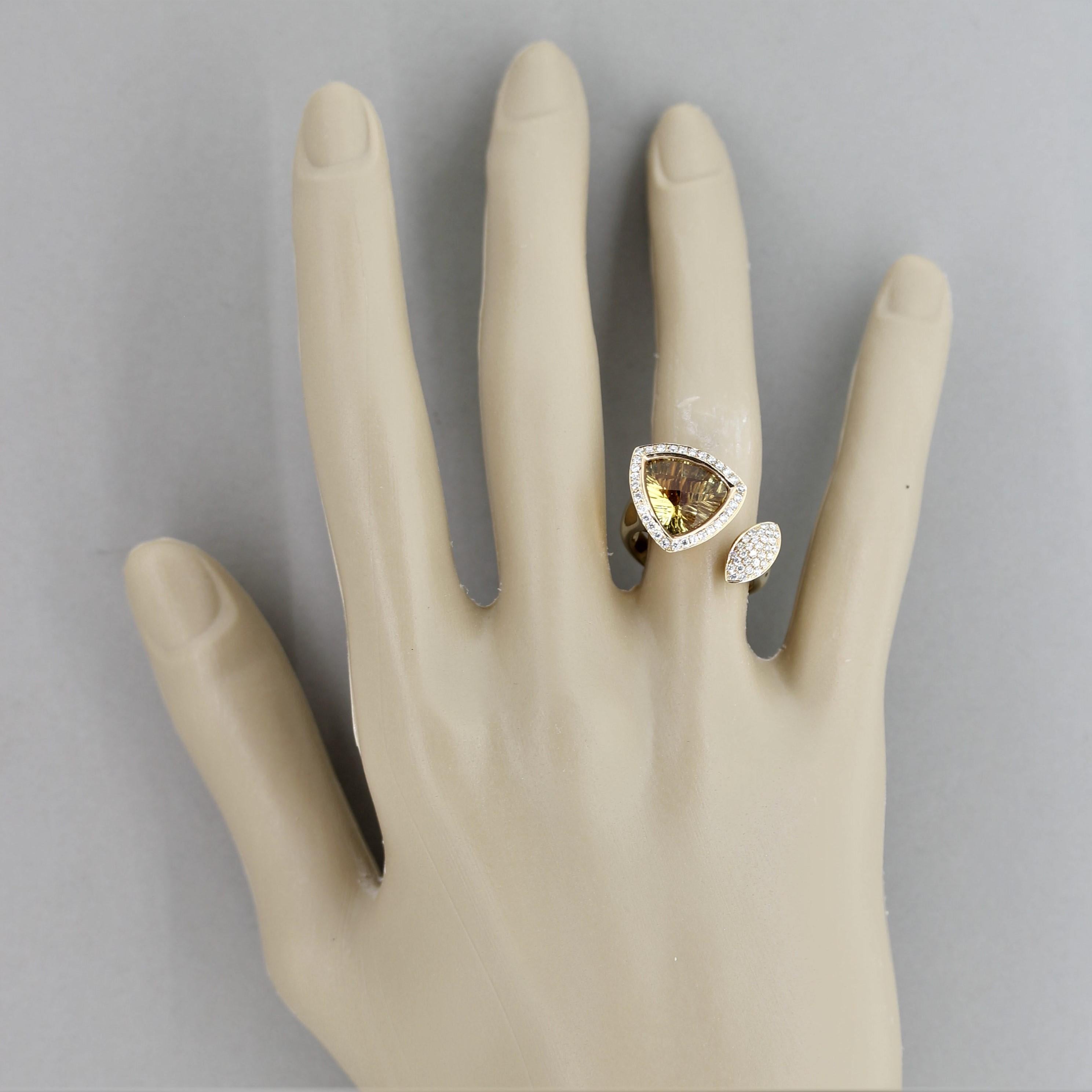 Fantasy-Cut Citrine Diamond Gold “Twin” Ring In New Condition In Beverly Hills, CA