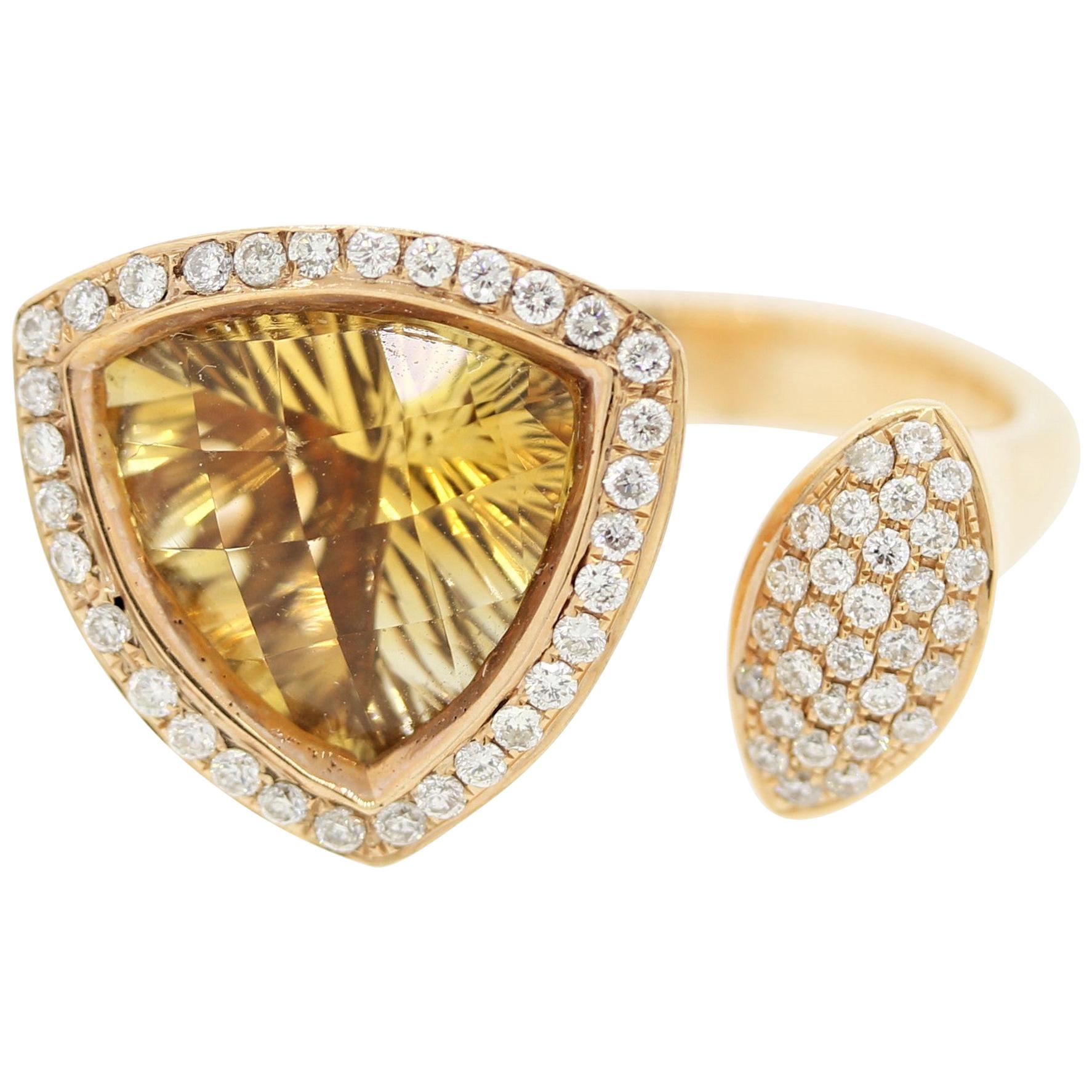 Fantasy-Cut Citrine Diamond Gold “Twin” Ring