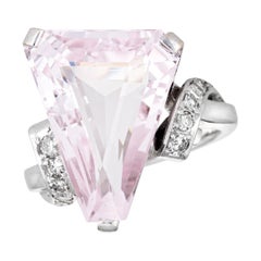 Fantasy Cut Pink Topaz Diamond Ring Vintage 14 Karat Gold Cocktail Jewelry 5