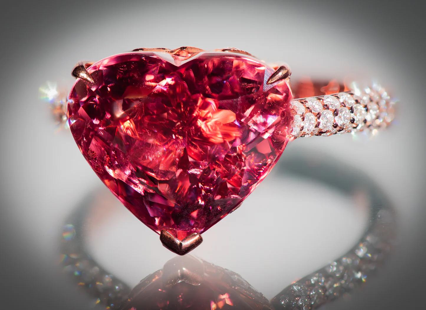 Romantic Fantasy Cut Rubellite Ring For Sale