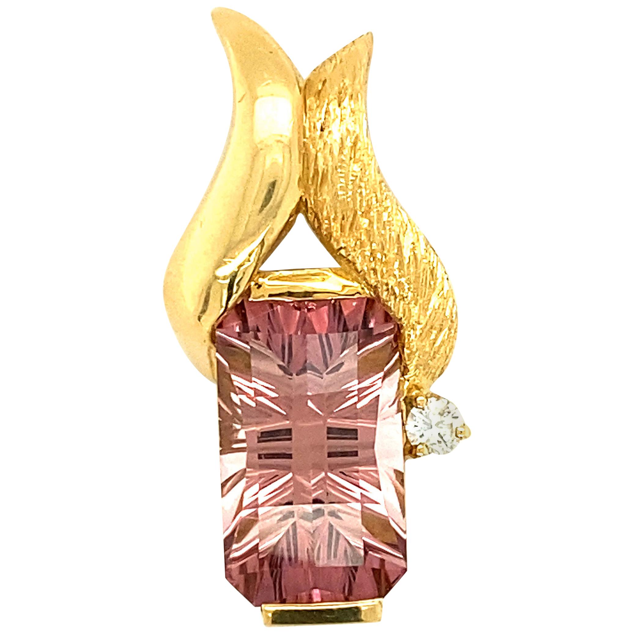 Fantasy Cut Tourmaline and Multi-Textured 18 Karat Gold Pendant For Sale