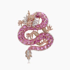 Broche animal Fantasy Dragon Diamond Pave & Pink Sapphire Rose White Gold
