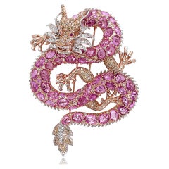 Fantasy Dragon Diamond Pave & Pink Sapphire Rose Weißgold Animal Pin Brosche