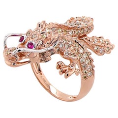 Fantasy Dragon Diamant Pave & Rubin 18K Rose Gold Tier Ring