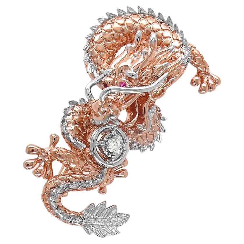 Fantasy Dragon Diamant Pave & Rubin 18K Rose White Gold Tier Pin Brosche