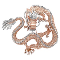 Fantasy Dragon Diamant Pave & Rubin 18K Rose White Gold Tier Pin Brosche