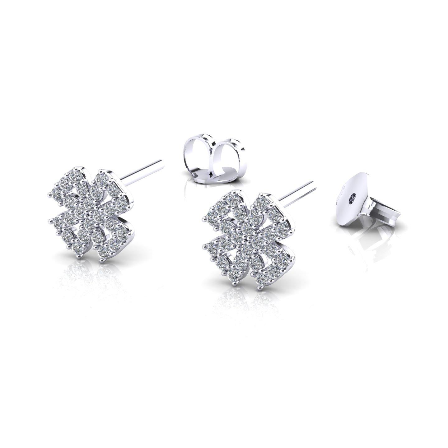 Fantasy Earrings "4leaf" with Natural Diamonds, White Gold 18kt, Made in Italy For Sale