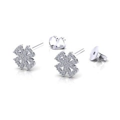 Fantasy Earrings "4leaf" with Natural Diamonds, White Gold 18kt, Made in Italy