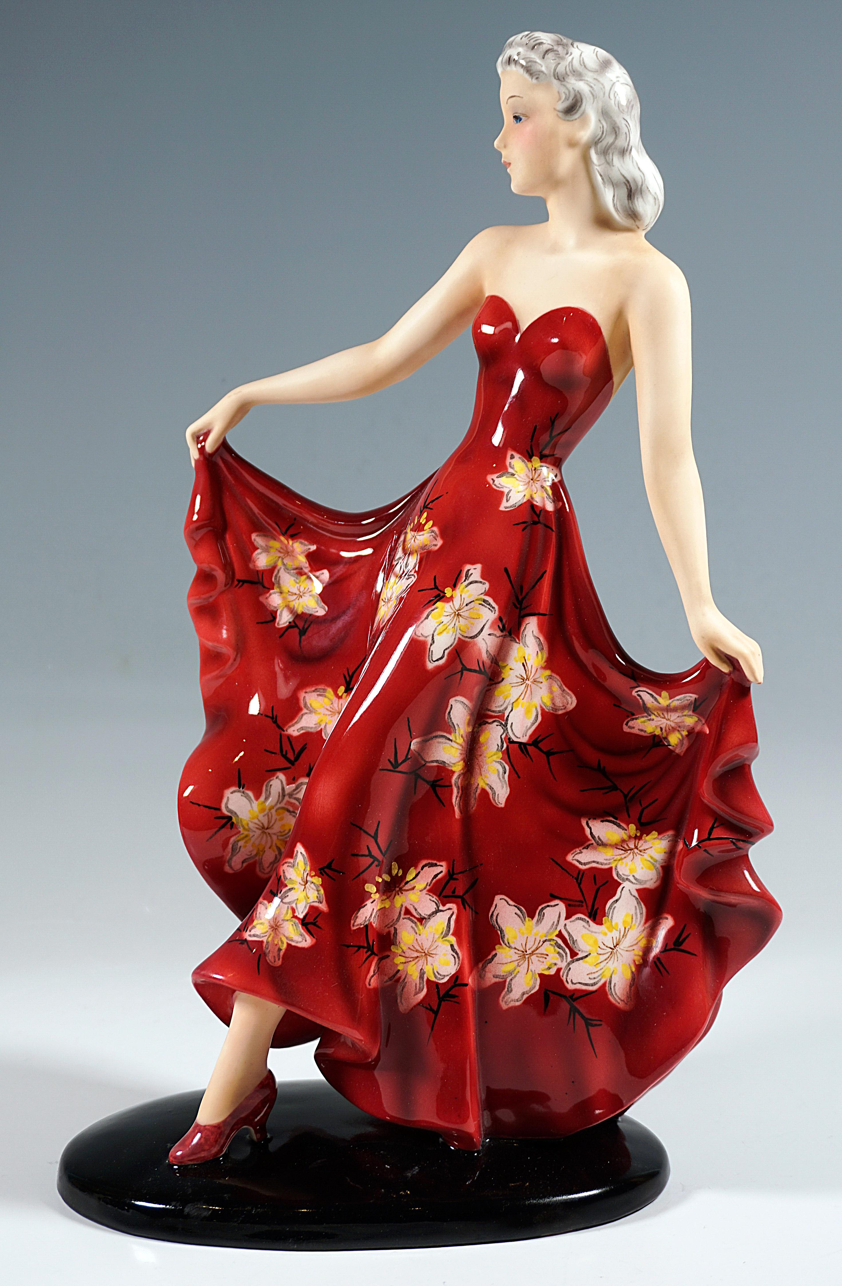 Hand-Crafted 'Fantasy', Goldscheider Vienna Art Déco Dancer in a Long Dress, by Claire Weiss